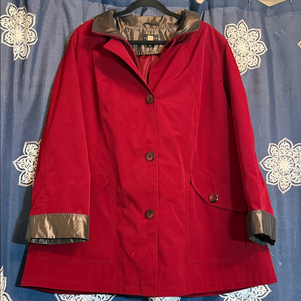 Gallery Women's Burgundy Trench Coat with Charcoal Accents